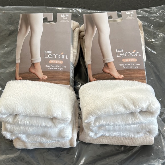 LITTLE LEMON FOR GIRLS COZY FAUX FUR LINED FOOTLESS TIGHT SIZEMORE 7-8 - Picture 5 of 5